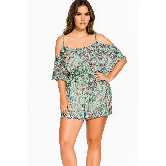 City Chic Romper Size 18 NWT Cold Shoulder Tropical Resort Summer Plus Curvy - Picture 1 of 15